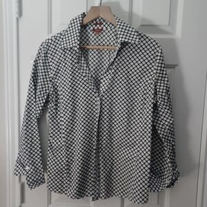 Talbots Houndstooth Print Wrinkle Resistant Button Down Blouse Sz 14